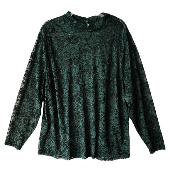 Lane Bryant Sheer Green Lace Top Mock Neck Witchy Whimsigoth Cottage Fairy 26/28 - Picture 1 of 9